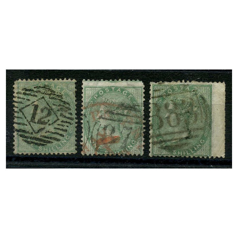 GB 1855-57 1/- All 3 shades, good to fine used, some minor perf faults. SG71-74
