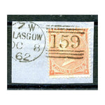 1862-64 4d Pale-red, used on fragment with lovely Glasgow '159' numeral / cds. SG80