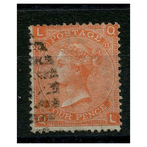 GB 1869 4d Vermillion, plate 11, good to fine used. SG94