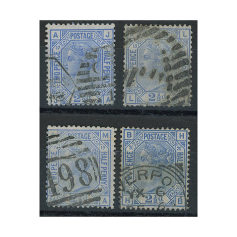 GB 1880 2-1/2d Blue, wmk orb, all 4 plates, good to fine used. SG142