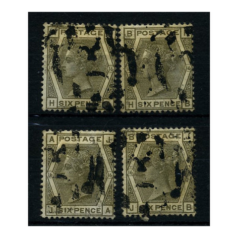 GB 1876-80 6d Grey, plate 16, separated pos block of 4 (HA/JB), good to fine used. SG147