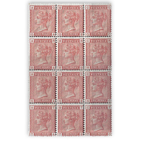 GB 1880-81 1d Venetian red, u/m block of 12. Some minor splitting. SG166