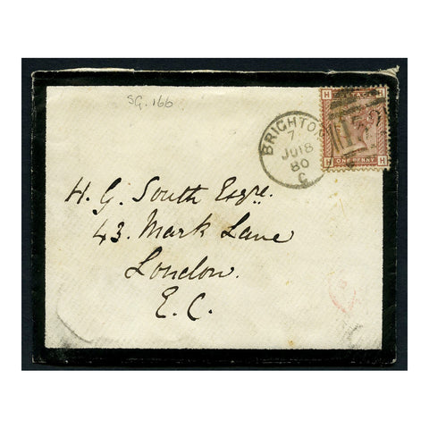 GB 1880 1d Venetian-red, used on mourning cover (with contents) from Brighton to London. SG166