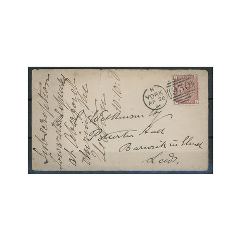 GB 1880 1d Venetian-red, used on cover from York to Leeds, annotation. SG166
