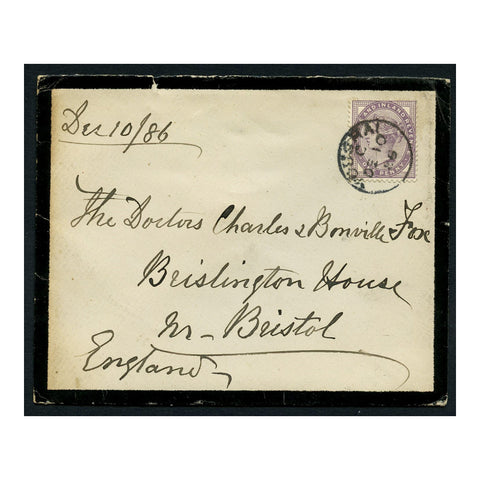 GB 1886 1d Lilac, used on mouning cover from Youghal (IRE) to Bristol. SG172