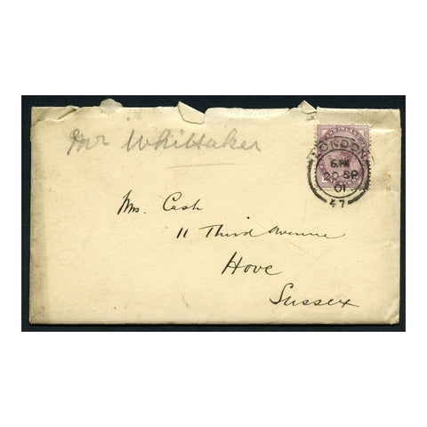 GB 1901 1d Mauve, used on cover with contents signed Thomas Whittaker (MP active during WWI). SG174