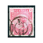 1884 5/- Rose / lightly blued ppr, good to fine cds used. SG176