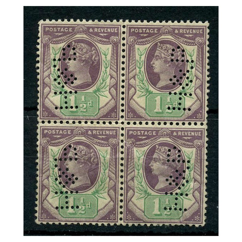 GB 1887-92 1-1/2d Dull-purple & pale-green, block of 4 'H&P' (Huntley & Palmers) perfins, u/m. SG198