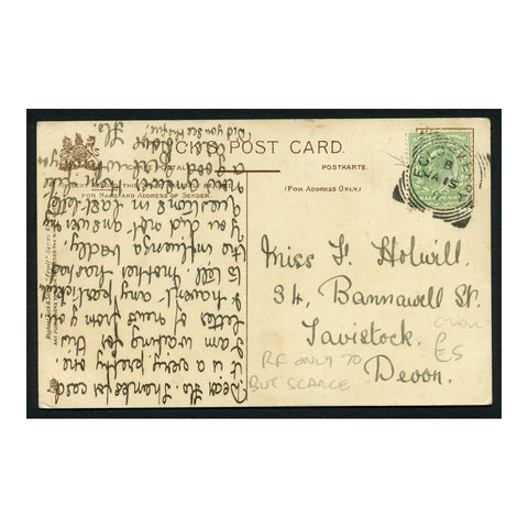 GB 1907 1/2d Dull blue-green, used on postcard with scarce Egloskerry cancel. SG215