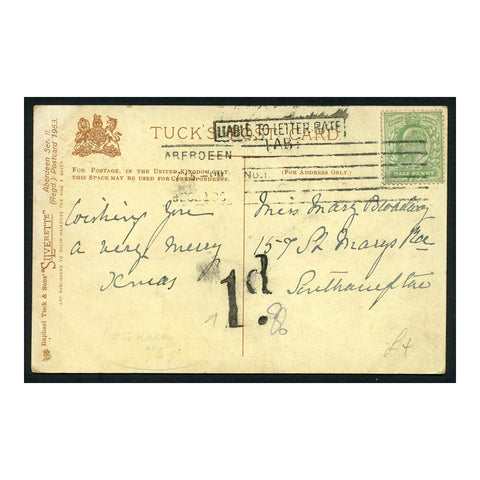 GB 1905 1/2d Defn on Aberdeen picture postcard, stamp moved to back, marked postage due. SG217