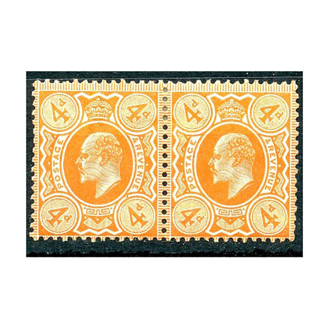 1909-10 4d Orange-red, perf 14, horiz pair, fine mtd mint. SG241