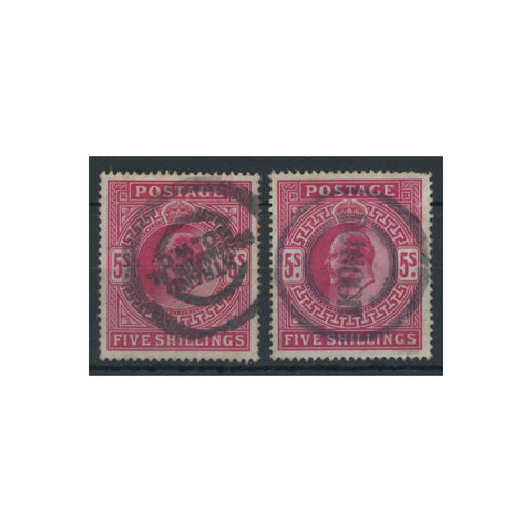 GB 1902-10 5/- Both shades, fine used. SG263-64