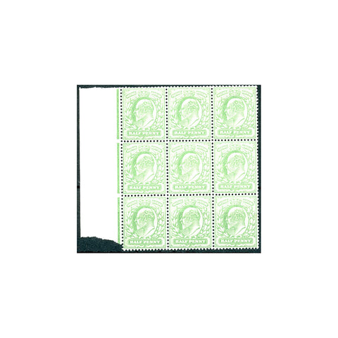 1911 1/2d Dull yellow-green, marginal block of 9, u/m. SG267