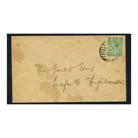 GB 1912-24 1/2d Deep-green, used on cover with mute 8-bar naval cancel. SG353