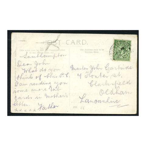 GB 1917 1/2d Deep-green, used on WWI patriotic postcard. SG353