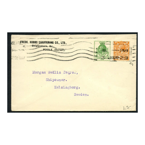 GB 1929 2d (Defin) & 1/2d (UPU) Used on commercial cover to Sweden. SG421, 434