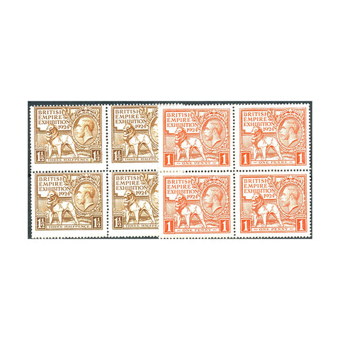 1924 Wembley Exhibition, blocks of 4, u/m. SG430-31