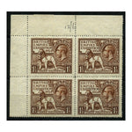 GB 1924 1-1/2d Wembley, corner marginal block of 4, stamps u/m, minor seperation. SG431