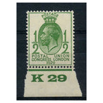 GB 1929 1/2d UPU, K29 control marginal block of 4, u/m. SG434