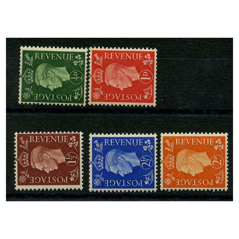 GB 1937-47 Dark colours wmk sideways set, lightly mtd mint. SG462a-65a