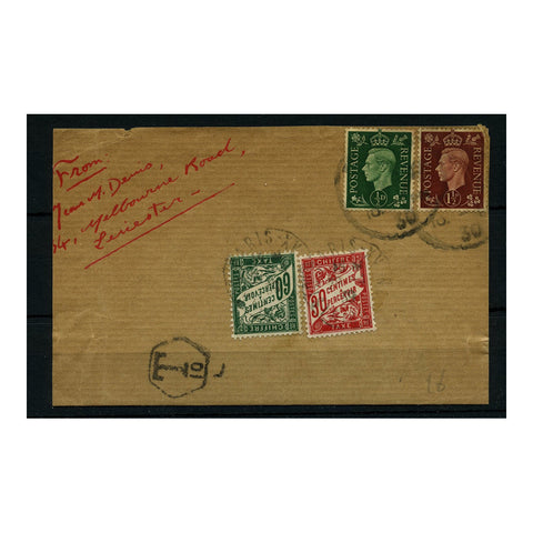 GB 1939 1/2d, 1-1/2d On wrapper from Leister to Paris, with 30, 60c French postage dues. SG462+64