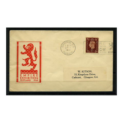 GB 1938 1-1/2d Used on Glasgow Empire Exhibition cover with official label. SG464