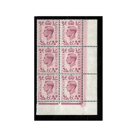 1939-47-6d-purple-block-of-6-with-blade-flaw-visible-in-margin-u-m-sg470