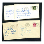 GB 1945 9d-10d & 1/- Definitives, used on 4 covers withVJ Day 'Vicotry Bell' cancels. SG472-74+75