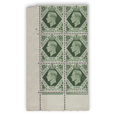 gb-1939-9d-deep-olive-green-corner-marginal-5-dot-cylinder-block-of-6-u-m-sg473
