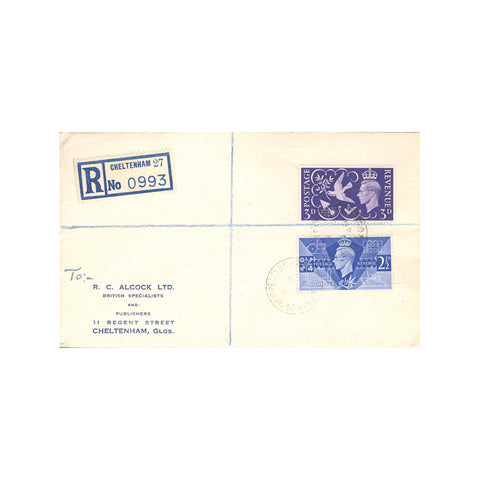 1946 Victory, used on tidy plain fdc. SG491-92
