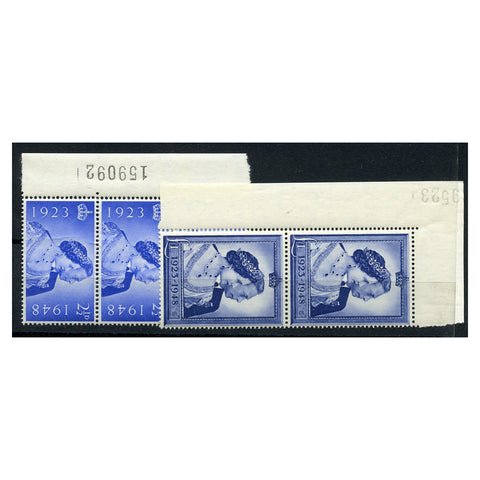 GB 1948 Silver Wedding pair, vert control number marginal pairs, u/m. SG493-94