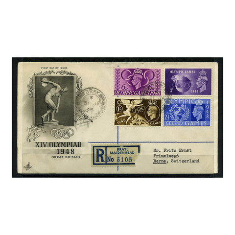 GB 1948 Olympic Games, used on registered, illustrated, addressed FDC. SG495-98