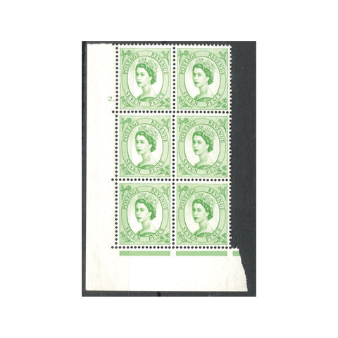 1956-58-7d-bright-green-edwards-crown-cyl-2-corner-marginal-block-of-6-u-m-sg549