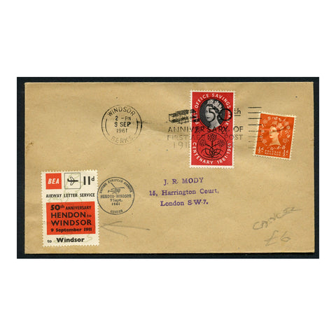 GB 1961 Special ann flight cover Hendon-Windsor-London with special cancel & BEA label. SG570, 623B