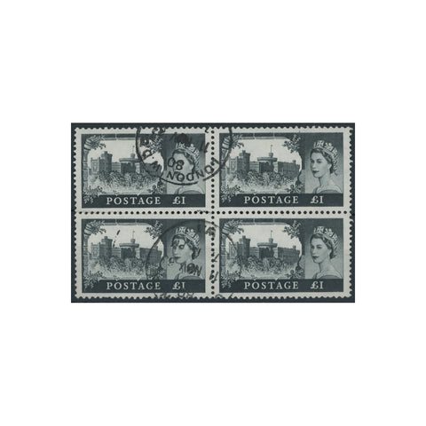 GB 1963 £1 Castle (BW pnt), block of 4, cds used. SG598a