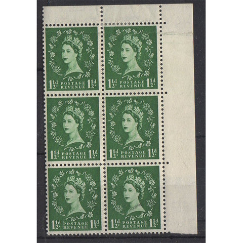 gb-1960-1-1-2d-green-paper-join-corner-marginal-block-of-6-u-m-sg612var