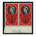 GB 1961 2-1/2 PO Savings Bank, horizontal control # pairs, BLADE FLAW through portraits,u/m. SG623Bv