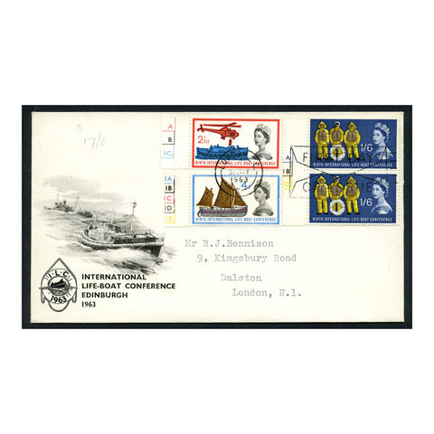 GB 1963 Lifeboat conference, used on illustrated FDC from London - all are cyl examples. SG639-41