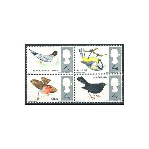 1966 4d Birds, se-tenant block of 4 containing SG696-97 blue omitted, u/m. SG696g-97g