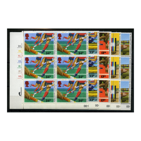 GB 1986 Commonwealth Games, in plate blocks of 6, u/m. SG1328-32
