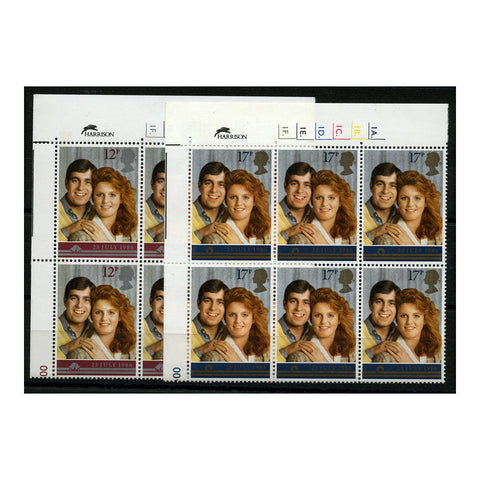 GB 1986 Royal Wedding, in plate blocks of 6, u/m. SG1333-34
