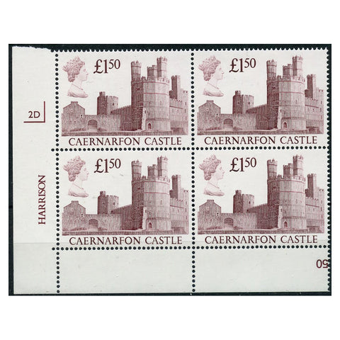 GB 1988 £1.50 Caernarfon Castle, '2D' plate block, u/m. SG1411