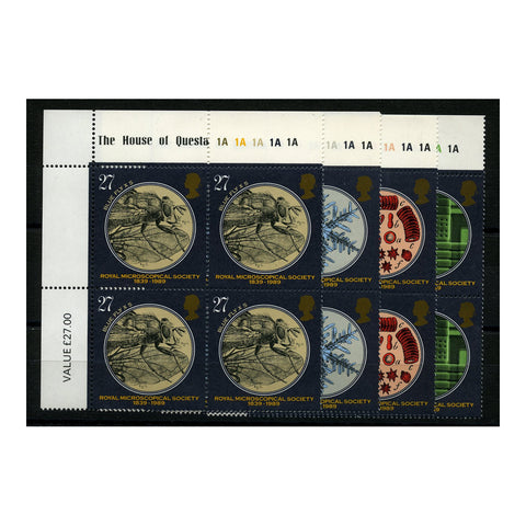 GB 1989 Microscopal Society, in plate blocks of 4, u/m. SG1453-56