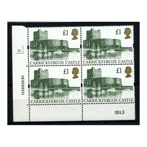 GB 1994-95 £1 Carrickfergus, re-etched plate block 2L, u/m. SG1611r