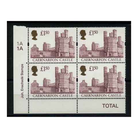 GB 1997 £1.50 Caernarfon castle, plate block of 4, u/m. SG1993