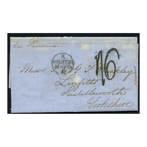 GB Chile 1873 Stampless folded entire from Valparaiso to Saddleworth, with ÔVALPARAISO UNPAIDÕ cds.