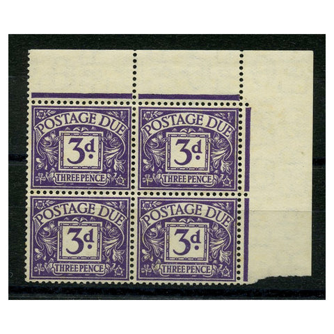 GB 1937 3d Dull-violet, corner marginal block of 4, u/m. SGD22