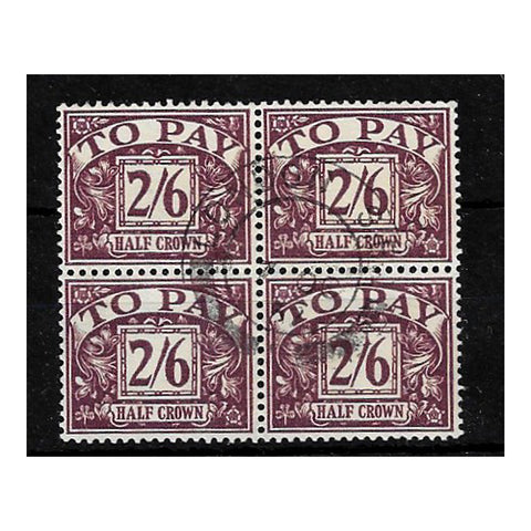 GB 1957 2/6d Purple,  fine used block of 4. SGD54