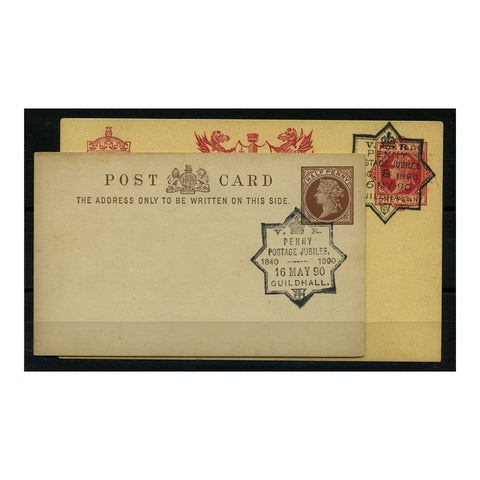 GB 1890 1/2d & 1d Postal stationery cards, used with special Penny Post Jubilee Guildhall cancels.