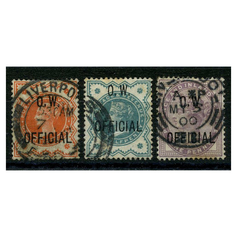 GB 1896-1902 O.W. Short set to 1d, all good to fine cds used. SGO31-33